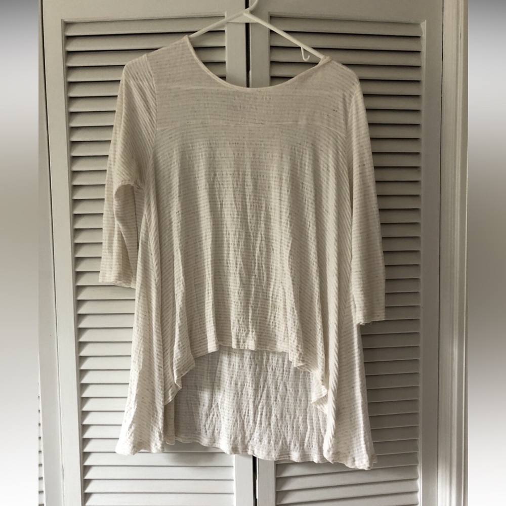 Anthropologie Postage Stamp Striped Top Womens Size M Rayon Stretch Hi Low